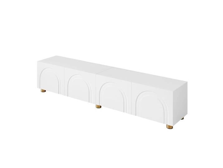 Meuble tv blanc design arche 4 portes pieds dorés 180x35x40cm