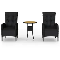 vidaXL 3-tlg. Garten-Bistro-Set Poly Rattan Schwarz