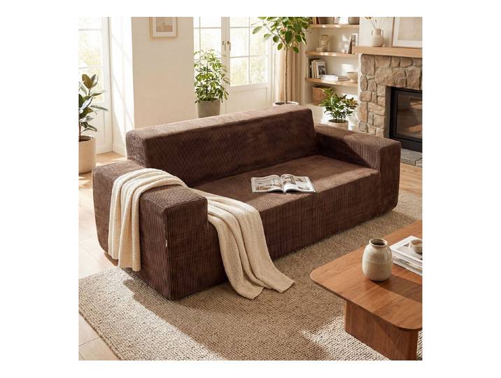 COSTWAY Sofa 3-Sitzer Sofa Cordcouch Bodensofa gepolstert 197cm
