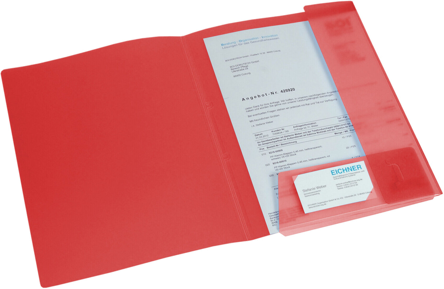 Eichner PP-Mappe A4 mit Klappen, rot-transparent (9038-00074)