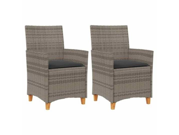 KUTYWEXFM Gartenstühle 2er Set Poly Rattan Stühle mit Kissen Grau Komfortable Polstersessel mit Akazienholz für Terrasse, Balkon und Außenbereich. Pflegeleichte Sitzgruppe für zwei Personen.