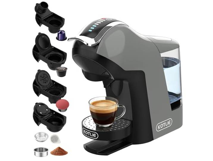 KOTLIE 308B Kapselkaffeemaschine, für NES/DG/MIO/Pulver & ESE(44mm),Grau Kaffeevollautomat für Zuhause, Büro & Apartment, 3 Temperaturen, 7 Wassermengen,1L Wassertank, 1400 W, schwarz