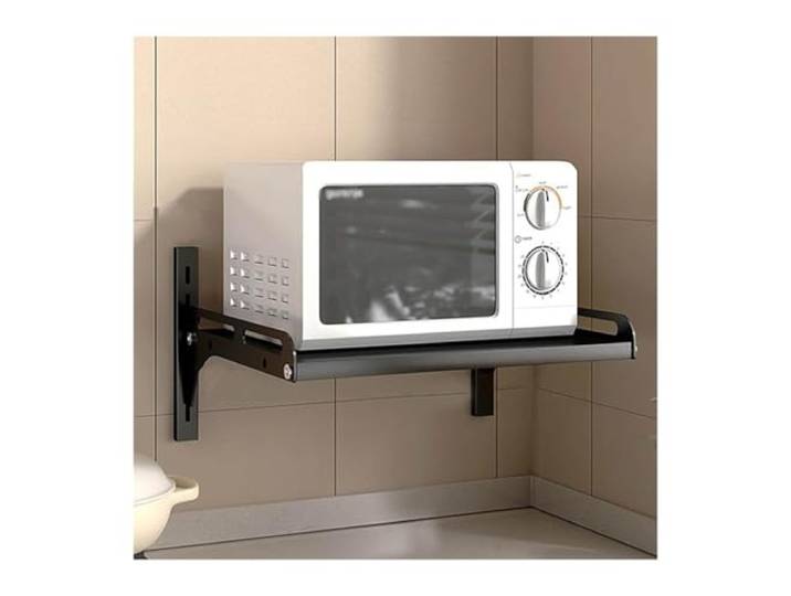 CVdrtyED Mikrowellenregal Küchenaufbewahrung, Wandmontiertes Gewürzeisen-Lagerregal, Stanzfreier Ofenregalhaken, Mikrowellenregal Küchenregal Stehend(Black,39cm)