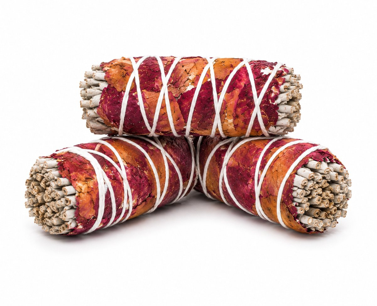 Green Tree Smudge Stick Witte Salie met Rozenblaadjes - 3 stuks