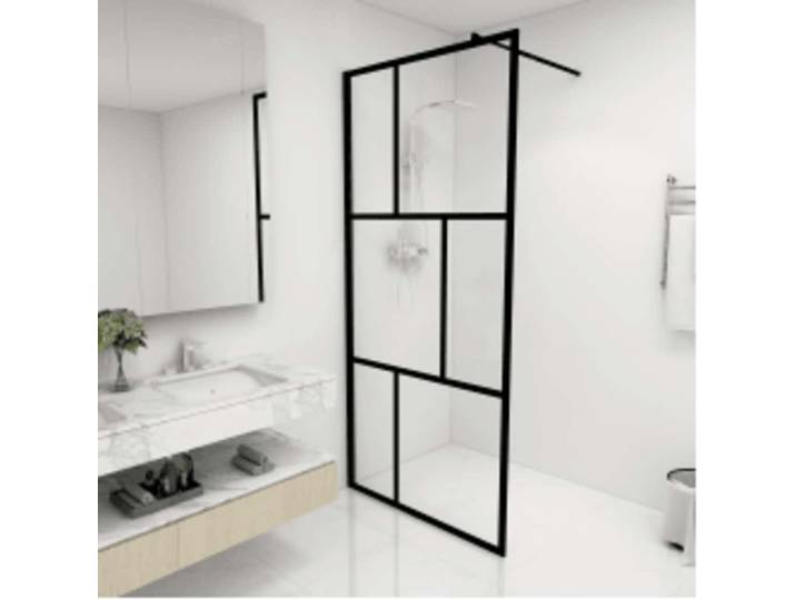 vidaXL Duschwand für Begehbare Duschen mit Hartglas Schwarz 90x195 cm