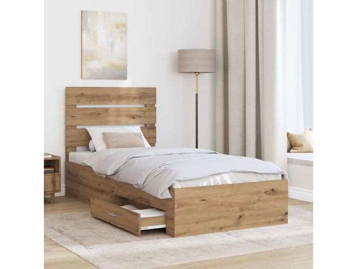 KTHLBRH Bettgestell aus Eichenholz, handgefertigt, 90 x 200 cm Technisches Holz, Schubladen inklusive, Kopfteil inklusive, minimalistisches Design