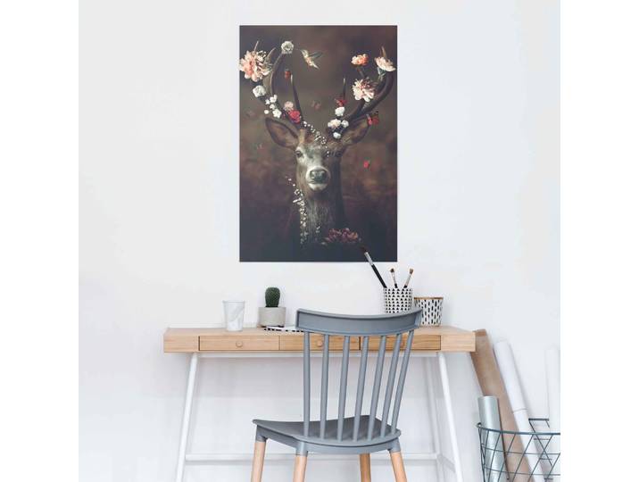 Poster REINDERS Hirsch Romantisch - Kolibri - Schmetterling - Blumenkranz , braun (farbe bild(er): braun), B:61cm H:91,5cm, Papier, Bilder, Poster