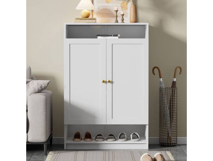 Meuble à Chaussures - Scandinave - 2 Portes - Bois - 73x34x109 cm