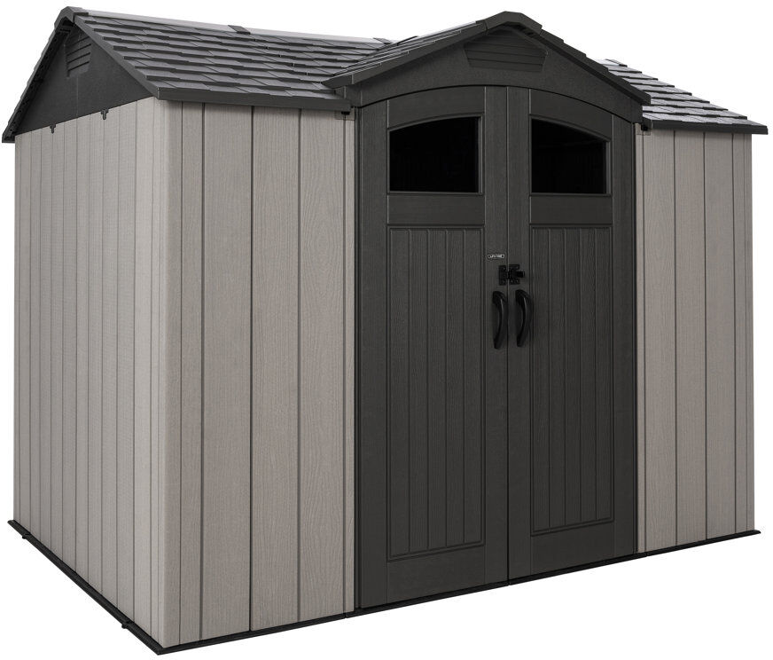 Lifetime 9.5 Ft. X 7 Ft. High-density Polyethylene (plastic) Outdoor Storage Shed With Steel-reinforced Construction Gray 283.5cm W X 214.1cm D X 227.2cm H
