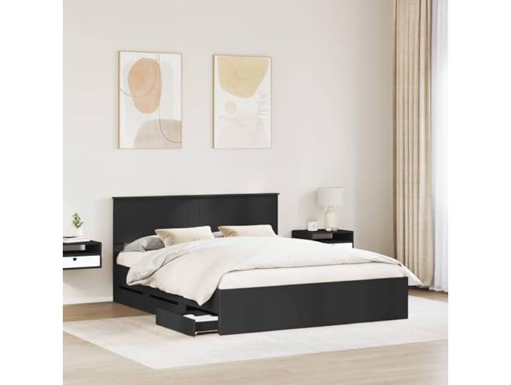 KTHLBRH Bettgestell, schwarz, 160 x 200 cm, aus technischem Holz Mit 6 versteckten Schubladen, festen Leisten, quadratischen Beinen, Unterstützung 200 kg