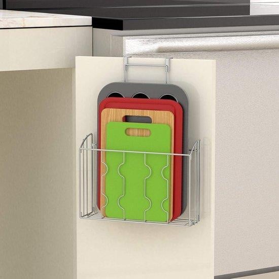 Hangend keukenrek voor deuren, zilver, antislip, metaal en plastic