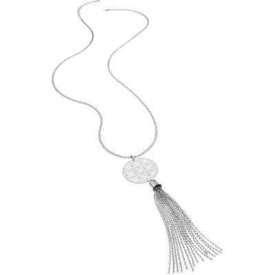 Lange Kette LASCANA "Halskette mit Traumfänger Anhänger", Damen, Gr. Metall, L: 89, silber (silberfarben), glänzend, unifarben, Halsketten, mit Ornament und Tassel, Kette mit Anhänger, Halsschmuck