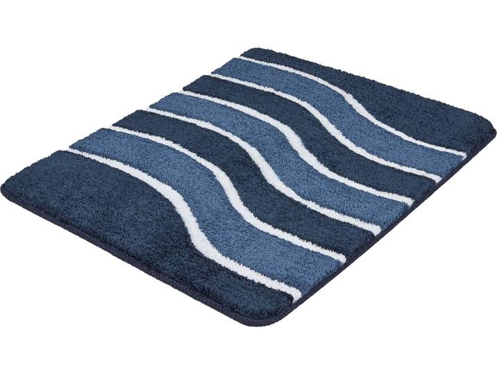 Badematte MEUSCH Lara , blau (navy), H:20mm, Polyester, Badematten, Badematte, Wellen-Design mit flauschigen weißen Akzenten