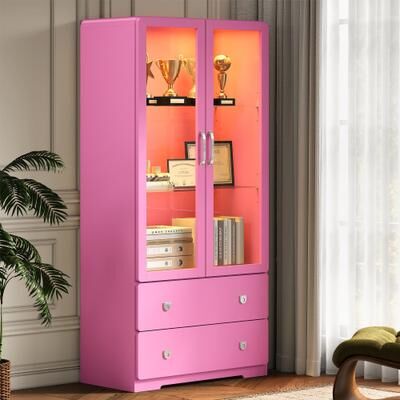 Royalcraft 64'' Tall Display Cabinet with Acrylic Doors and LED Lights - N/A