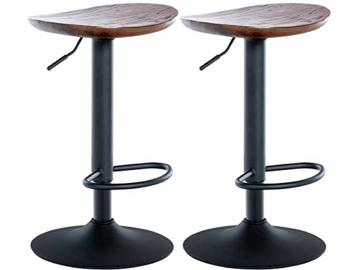 CLP 2er Set Barhocker Skelde - Höhenverstellbar Mit Fußstütze 360 Grad Drehbar - Tresenhocker Mit Holzsitz, Farbe: walnuss