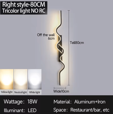 Inspire Curations Modern Black Irregular Long Strip LED Wall Lamp 80 R Tricolor No Rc