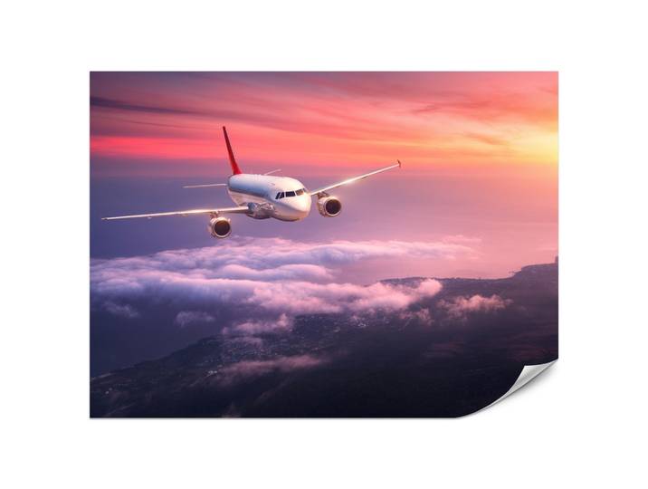 FOTOTAPETE für Wohnzimmer Flugzeug Sonnenuntergang Wolken Himmel 200x140