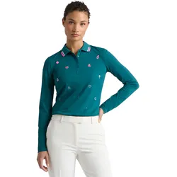 G/FORE Polo Icon Embroidered Tech Pique, langarm, dunkelgruen