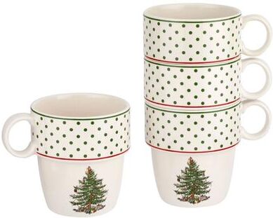 Spode Set of 4 Christmas Tree Polka Dot Stackable Mugs