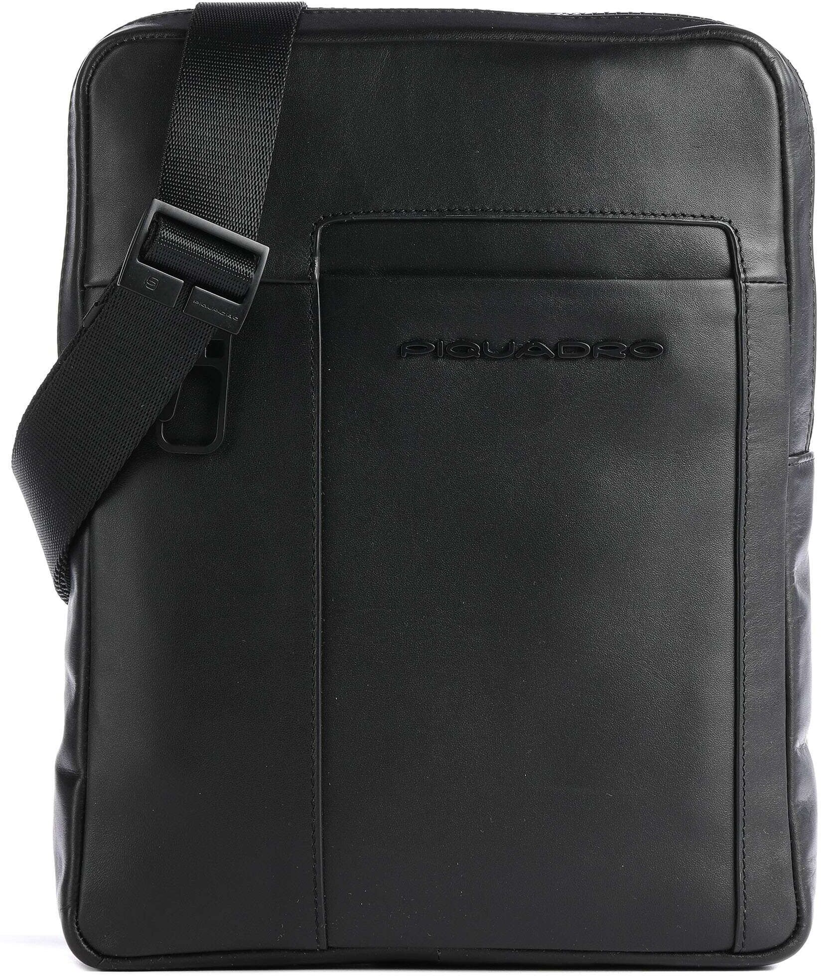 Piquadro Finn Umhängetasche aus Leder, schwarz