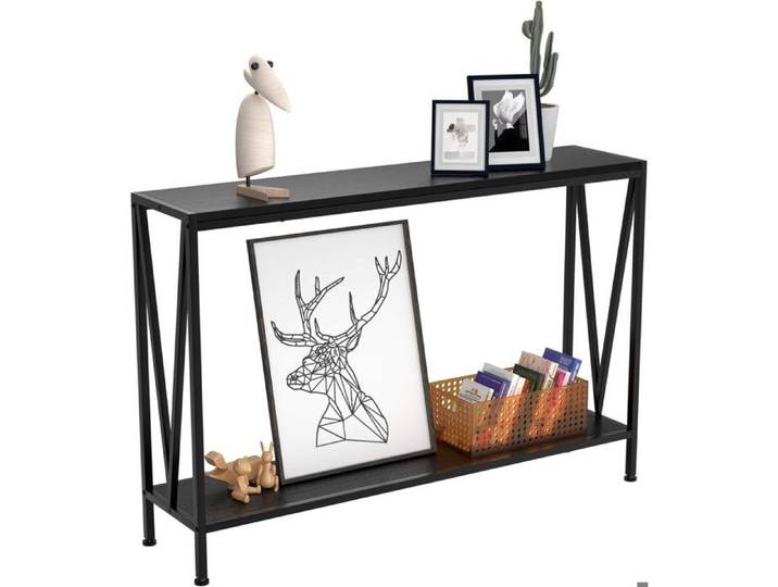 Table Console Console Meuble Console canapé avec étagère de Rangement Style Industriel pour Salon Chambre Noir 110 x 25 x 76 cm