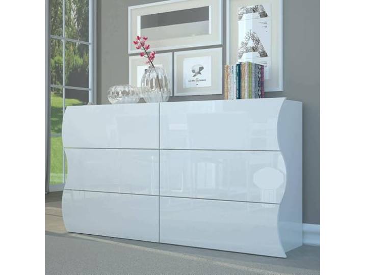 Dmora - Kommode Tyler, Kommode mit 6 Schubladen, Schlafzimmerkommode, 100 % Made in Italy, glänzendes Weiß, 155 x 40 x 82 cm,