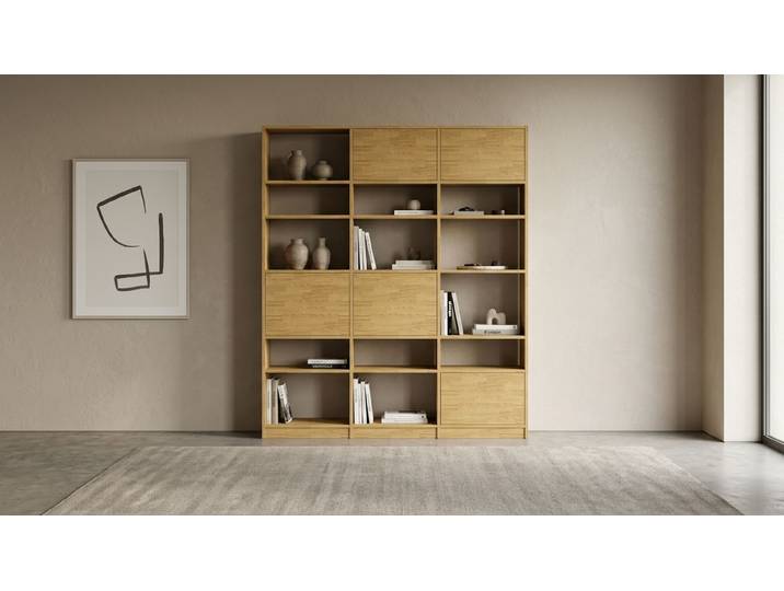Modernes Bücherregal - Regal mit Türen Eiche Natur geölt