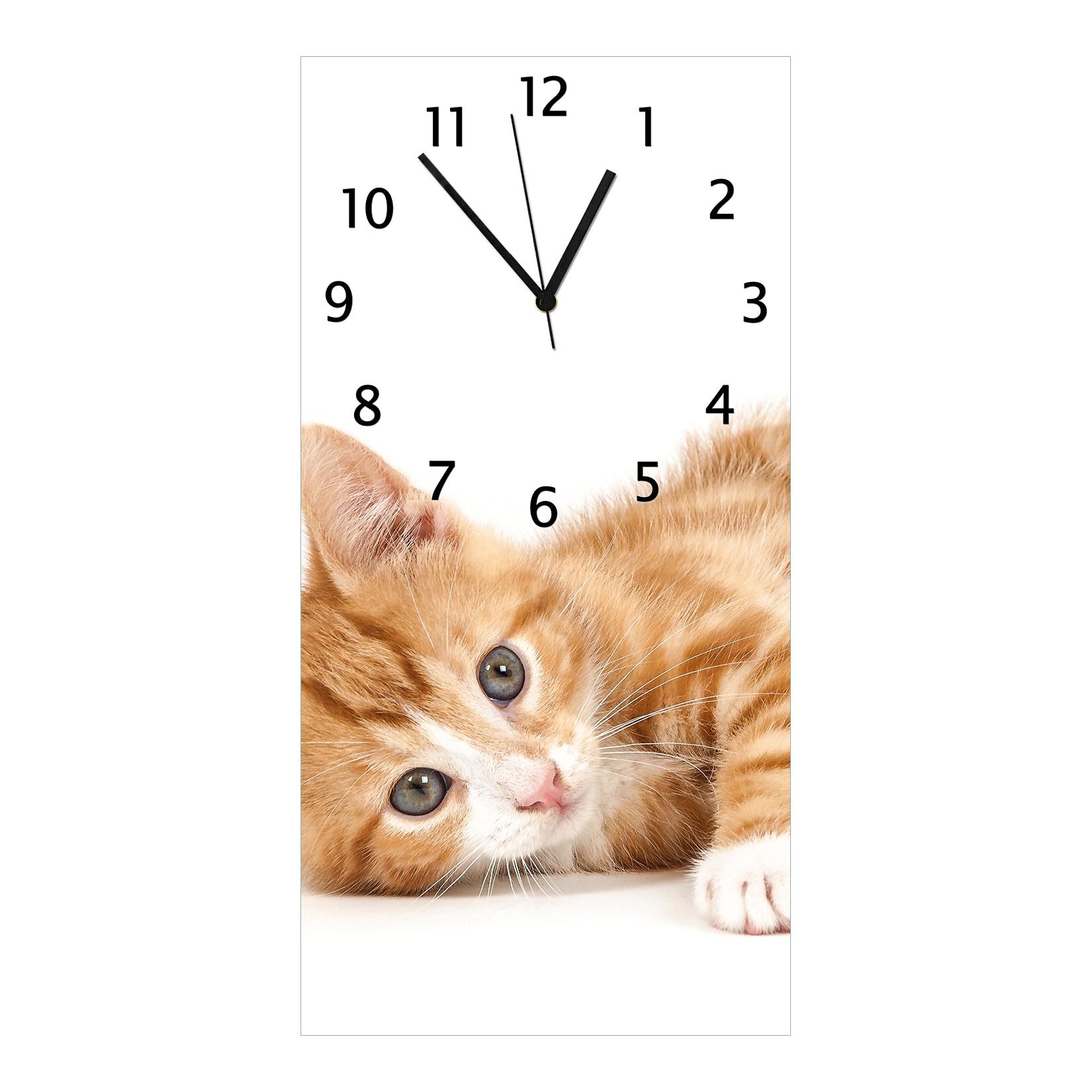 Wallario Uhr 30 x 30 cm, schwarze Zeiger Süße Katze mit großen Augen - rot weiß getigert
