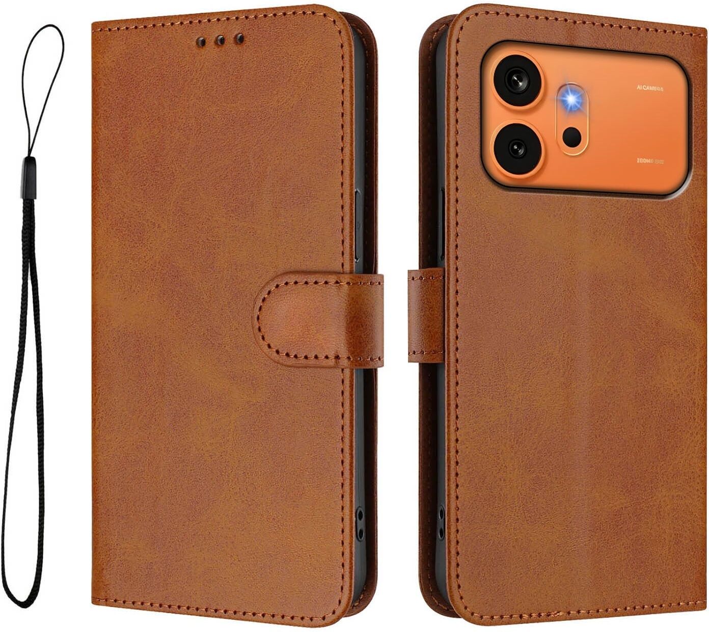 Honor 600 / 600 Pro EIDERWOOD Kunstlæder Flip Cover inkl. Strop - Brun