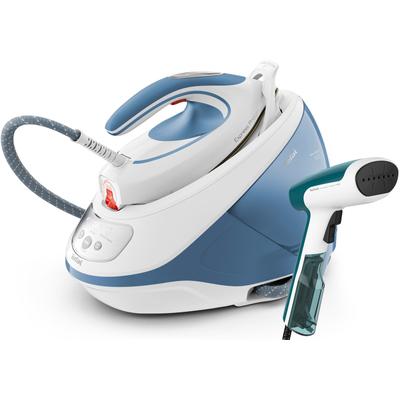 TEFAL Dampfbügelstation "Express Protect, 2800 Watt, Eco Mode", blau (weiß, hellblau), Dampfbügelstationen, Dampfstoß: 520 g/Min, Anti-Kalk-System für dauerhafte Leistung, SV9202