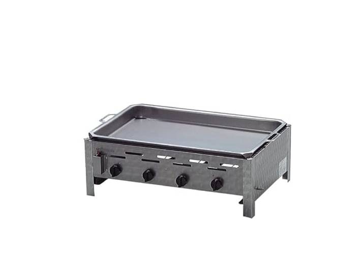 BSR-Grillen 4-flammiger Profi Gasgrill aus Edelstahl, stufenlos regelbar, Gasbräter, Gastrogrill, Gastrobräter mit Bräterpfanne Wanne Gasschlauch und Druckminderer (14,4 kW Stahl-Pfanne)