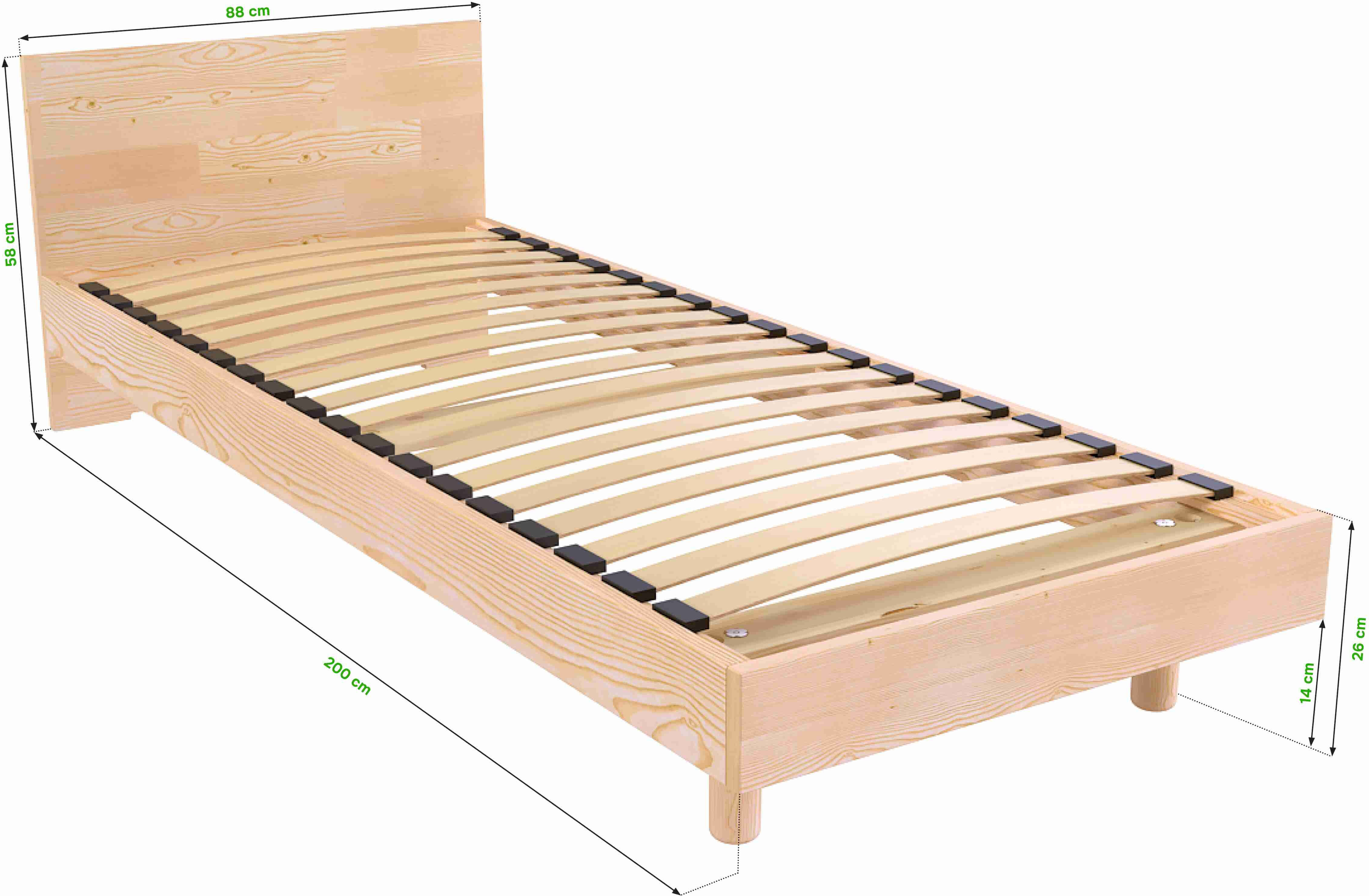 ABC MEUBLES Einzel Lattenrost mit Kopfteil – 90x200 - Schwarz