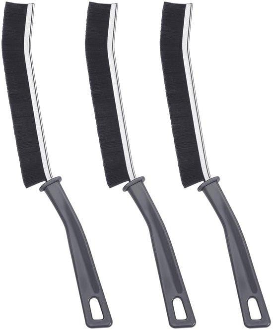 Unyqoos 3-delige set grijze reinigingsborstels voor voegen en spleten met ergonomische handgreep