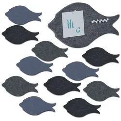 Relaxdays Bunte Filzpinnwand Fische 12er Set Anthrazit,Grau,Hellblau