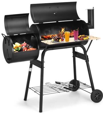 Costway Low Smoke Outdoor BBQ Grill Steel Barbecue Cooker with Firebox