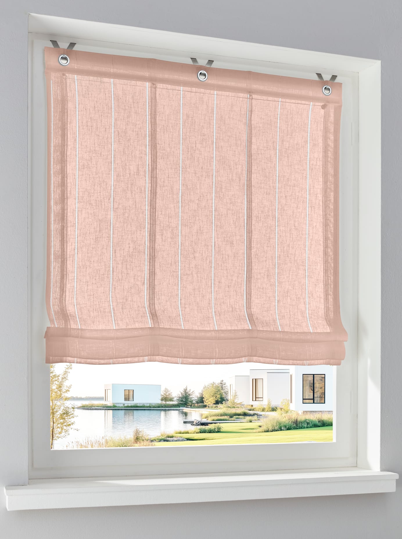 Raffrollo HEINE HOME Gr. 4, rosa (lachs), B:100cm H:140cm, Raffrollos, Raffrollo lachs 140cm, Ösen, 100cm