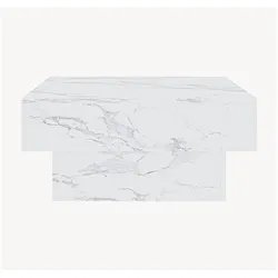En.Casa, Couchtisch + Beistelltisch, Ausziehbarer Couchtisch Lens 80x60x36 cm Marmoroptik, weiss (80 x 60 x 36 cm)