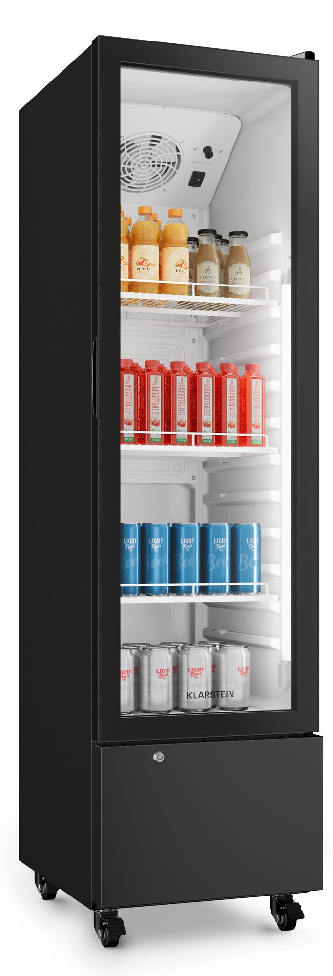 Klarstein GrandCooler Gewerbekühlschrank 180 L - Getränkekühler mit LED-Beleuchtung (weiß/blau), einstellbare Temperatur 0-10 °C, 3 Ablagen
