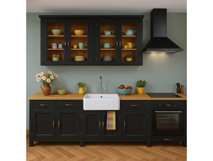 Landhausküche schwarz Massiv Holz