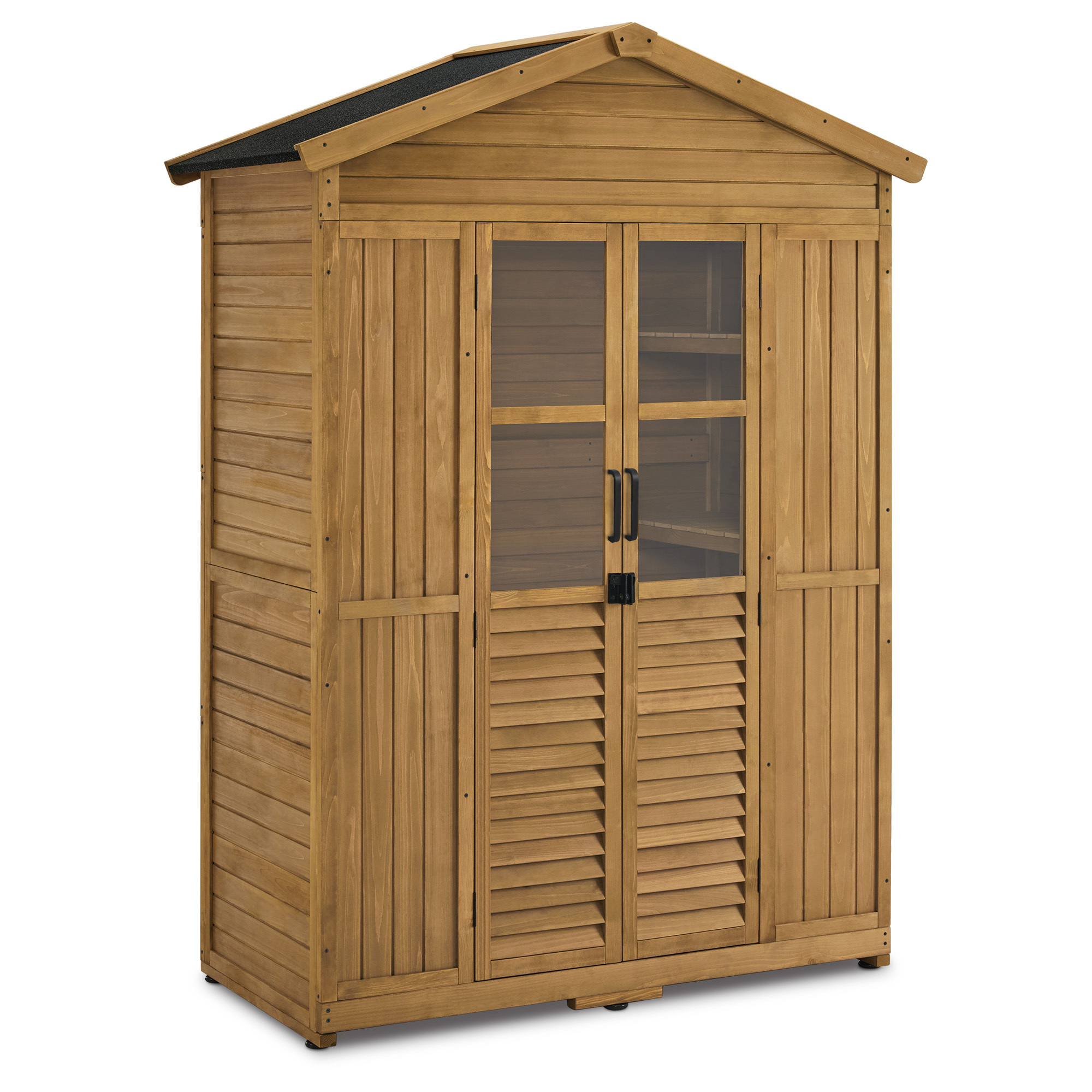M MCombo Gartenschrank Gartenhaus Holz Begehbar, Holzschrank, Gerätehaus Outdoor Wasserdicht 74×143×200 cm, 1743D (Natur)