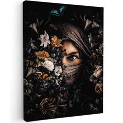 LEINWANDBILD Frau - Luxus - Blumen - Schmetterling - Porträt Room Decor 30x40 cm