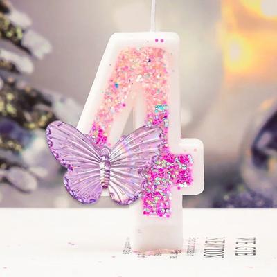 Uplift Treasures Purple Butterfly Number Birthday Candle For Princess Cake 4