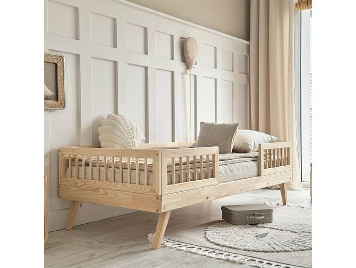 Lit 90x190 Barrières Et Sommier Inclus Pieds 20 Cm Maylis Bois