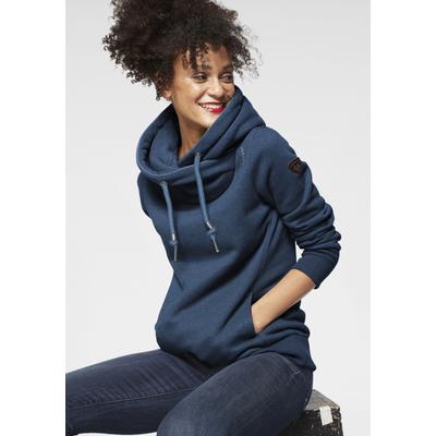 Kapuzensweatshirt RAGWEAR "GRIPY BUTTON O", Damen, Gr. S, blau, Sweatware, Obermaterial: 70% Baumwolle, 30% Polyester, kontrastfarbene Details, meliert, figurbetont hüftlang, Rundhals, Rippbündchen, Sweatshirts, Baumwollmischung, Kapuze