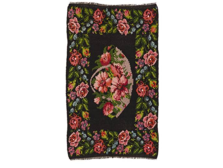 Kelim Rosen Teppich 136x227 Handgewebt Orientteppich
