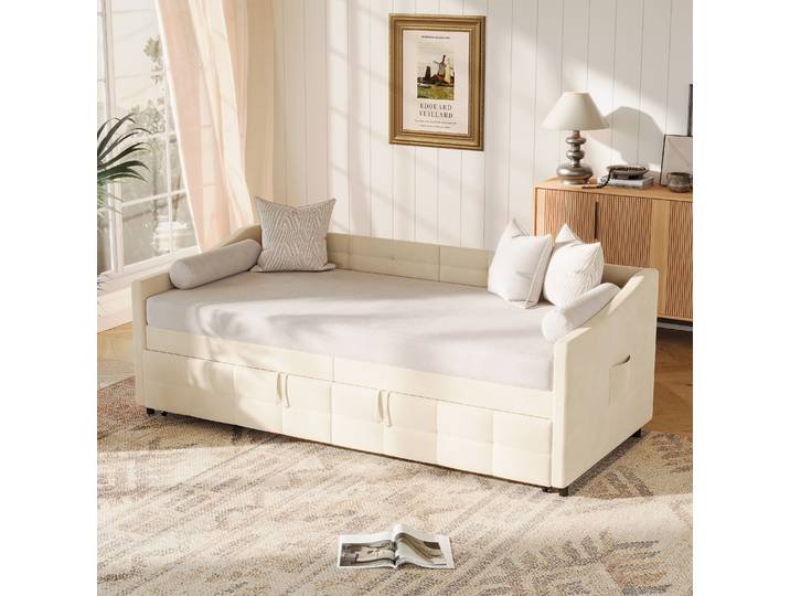 Rosahqnda Canapé-lit rembourré 90/180x200 cm Canapé-lit gigogne Lit simple Lit de repos