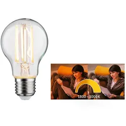 Paulmann LED Filament Birne A60, 230V, E27, 7.5W 1800-3000K 806lm, dim-to-warm, klar PAUL-28776
