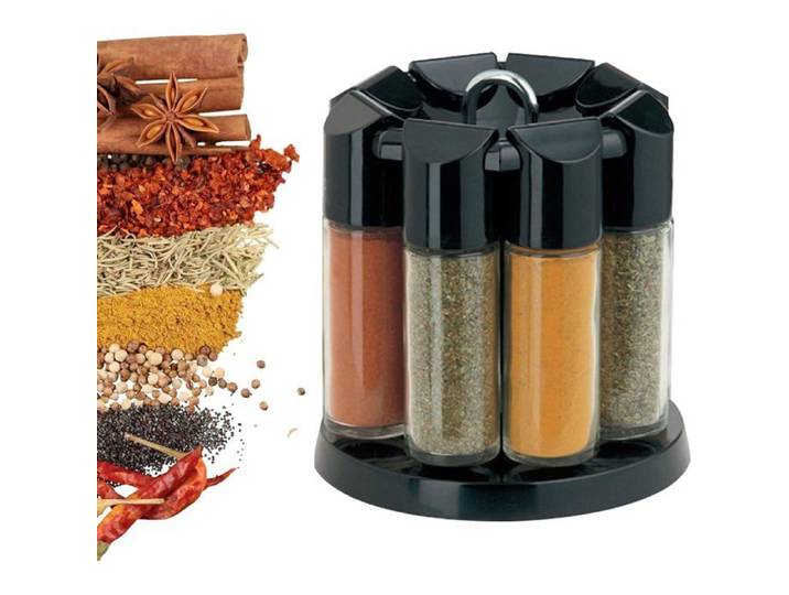 Organisateur D'Épices Étagère À Épices Rotative 360° Avec 8 Pots À Épice Noir Transparent Carrousel Épices Portable Étagère [AT128]