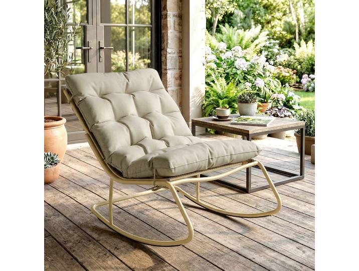 Outsunny Fauteuil Bascule Extérieur 63cm Coussin Kaki