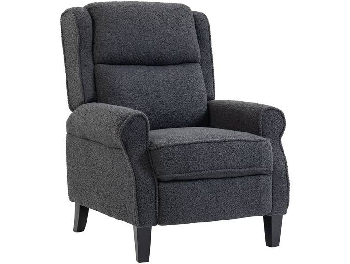 Fauteuil Relax Inclinable - Homcom - Repose-pieds Extensible - Assise Rembourrée - Polaire Teddy - 74 X 84 X 102 Cm - Gris Foncé